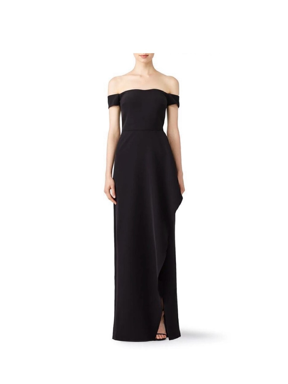 Off The Shoulder Black Floor Length Dress Evening Gown With Ruffle Detail